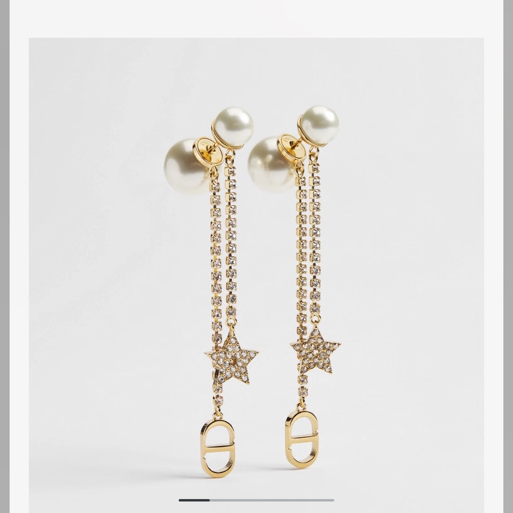 Dior Tribales White Resin Pearls And Crystal Star Drop Earrings